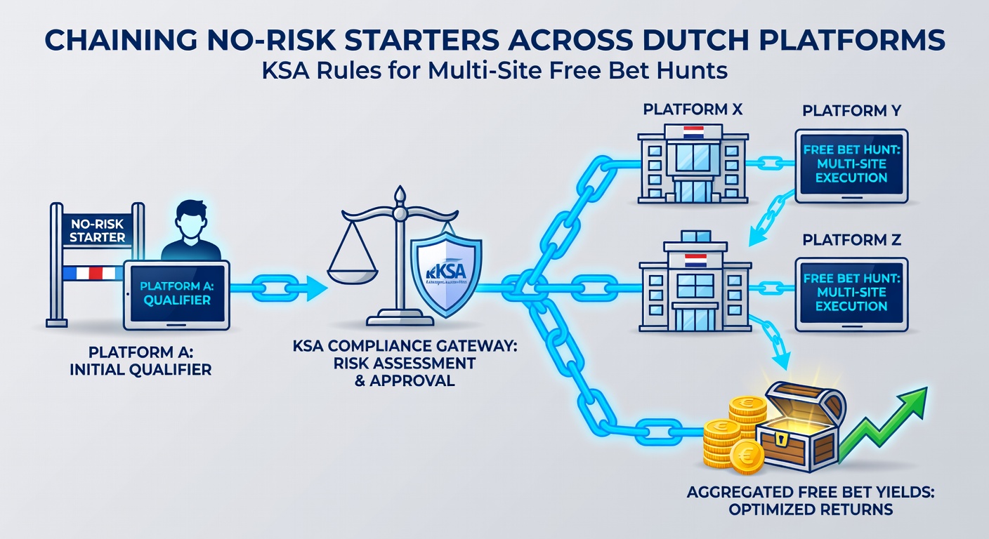 Voorbeeld van een multi-site free bet ketenstrategie op KSA-platforms, met stappen voor registratie en activatie