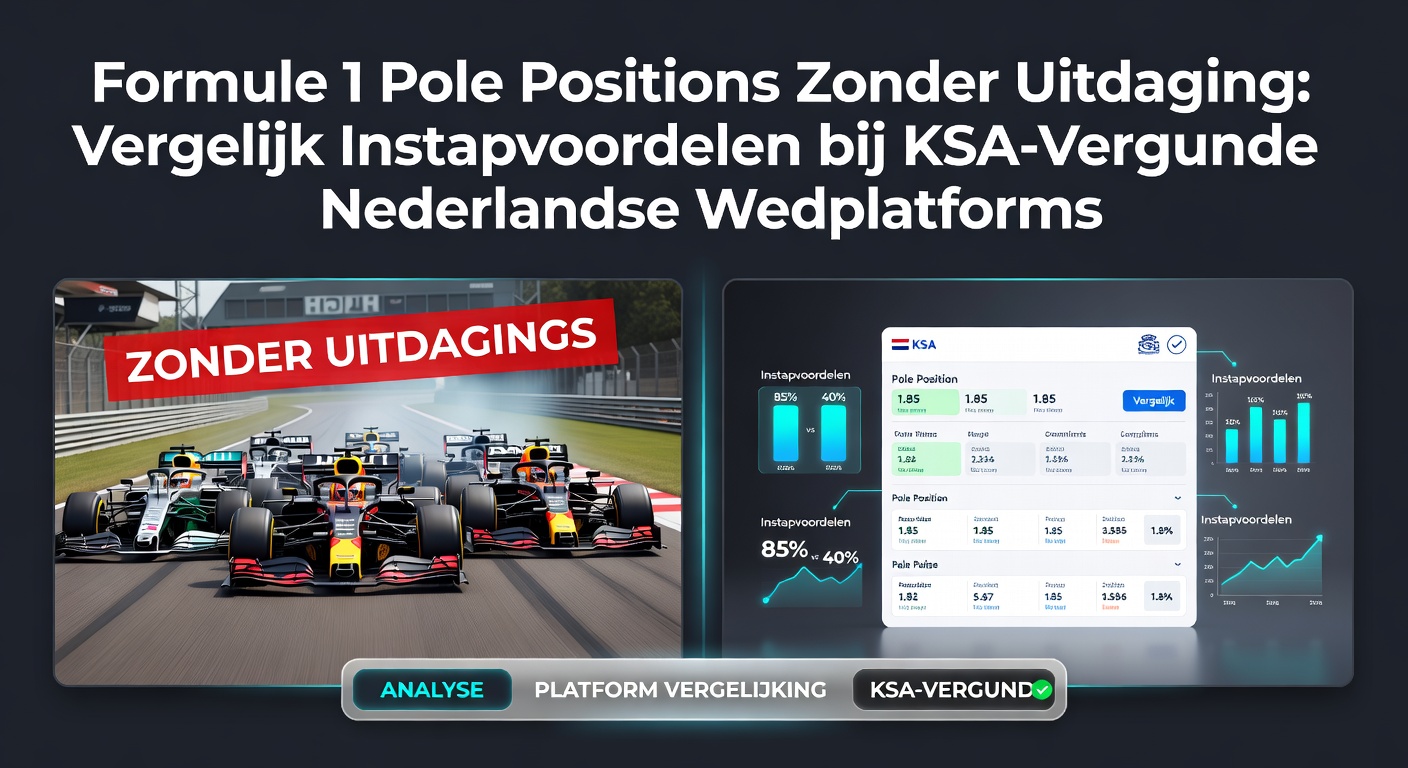 Snelheidsduel op het circuit: een Formule 1-bolide claimt de pole position terwijl logos van KSA-gelicentieerde Nederlandse bookmakers op de achtergrond schitteren, illustrerend risicovrije instapweddenschappen