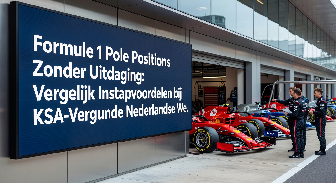 Vergelijkende grafiek van no-deposit free bets voor F1 pole positions bij KSA-bookmakers, met iconen van circuits en geldsymbolen die de voordelen visualiseren