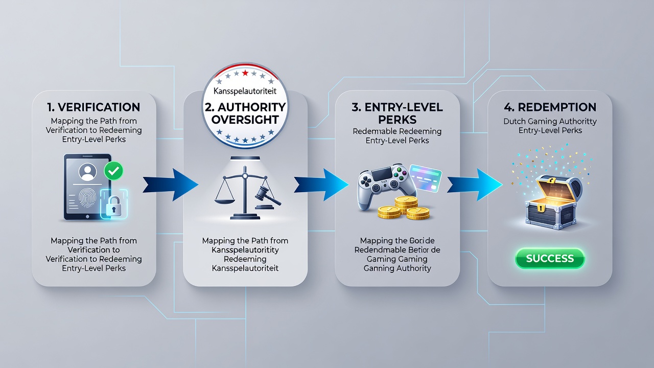 Diagram van het proces van verificatie tot inwisseling van voordelen bij gelicentieerde Nederlandse goksites
