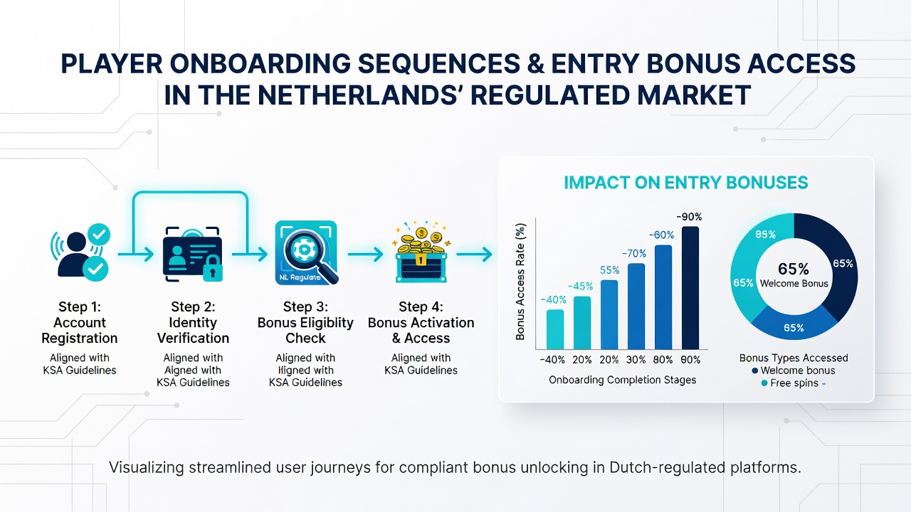 Diagram van verificatiestappen en bonusontgrendeling bij KSA-gereguleerde sites
