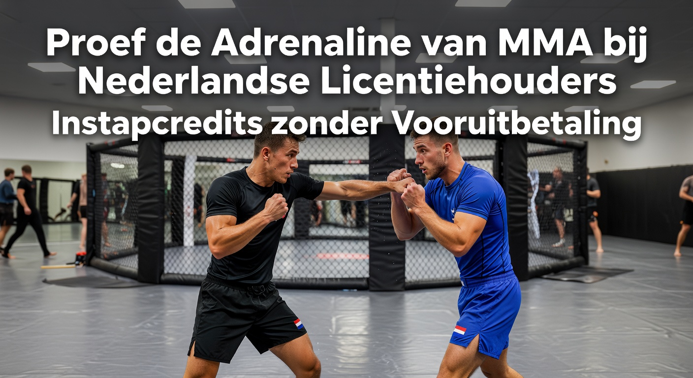 MMA-vechter in actie tijdens een intens gevecht in de octagon, met spotlights en een uitzinnig publiek op de achtergrond