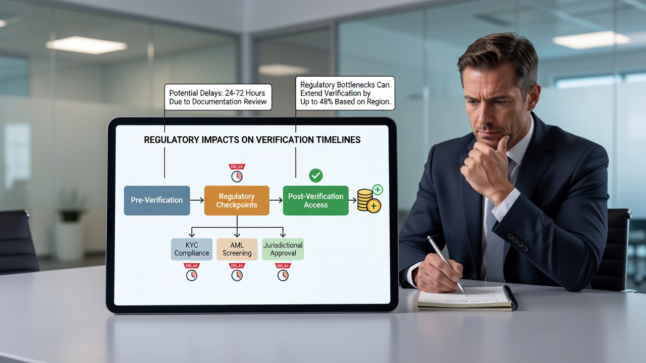 Diagram van accountverificatiestappen en timeline effecten bij gesanctioneerde platforms