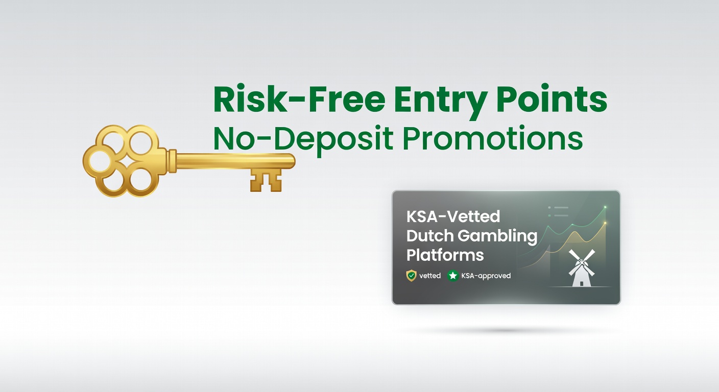 Grafische weergave van een no-deposit bonus op een Nederlands gelicenseerd gokplatform, met symbolen voor risicovrij spelen en KSA-keurmerk