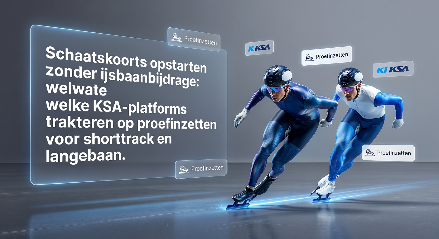 Schaatswedstrijd met shorttrack-schaatsers in actie op een ijsbaan, spotlight op snelheid en bochten