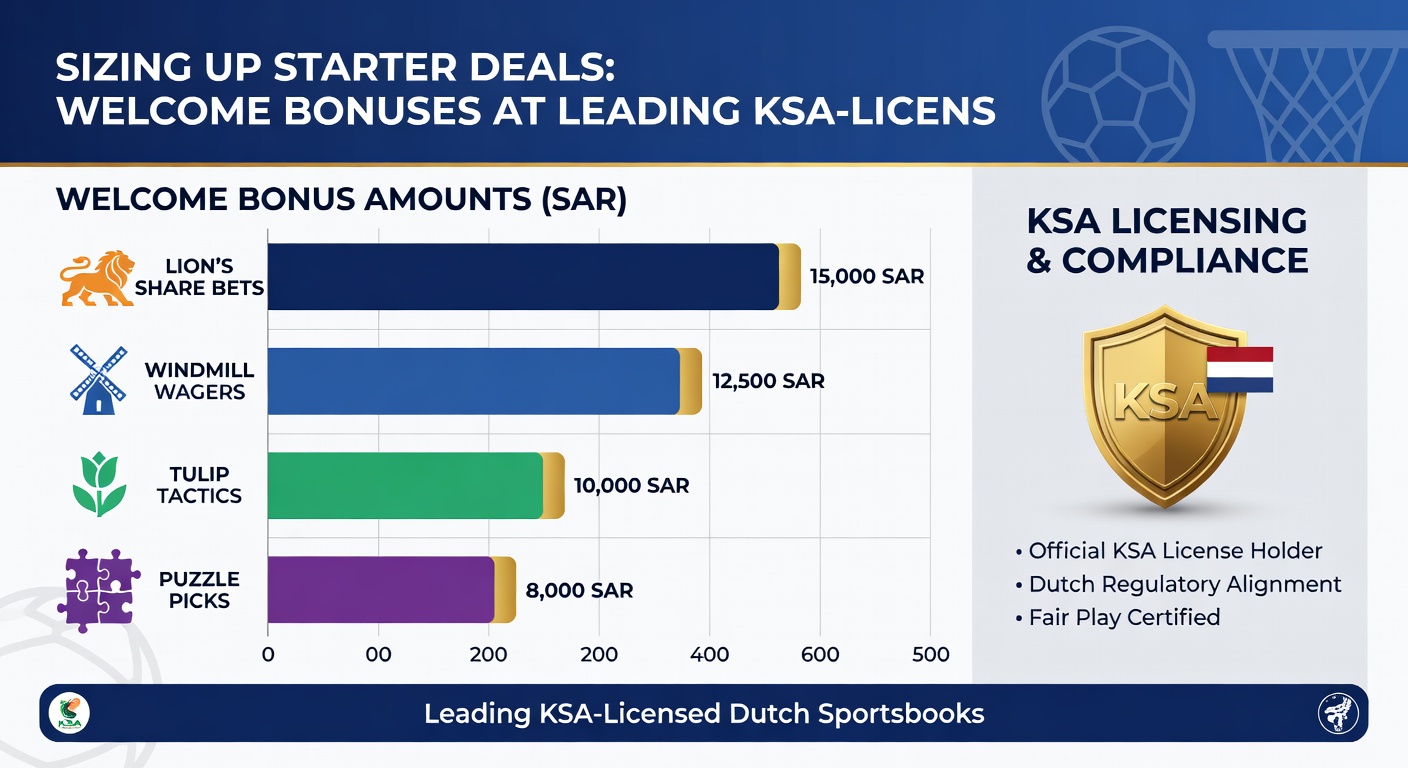 Overzicht van welkomstbonussen bij Nederlandse sportwedkantoren met KSA-licentie, inclusief logo's van topplatforms en bonusvoorbeelden