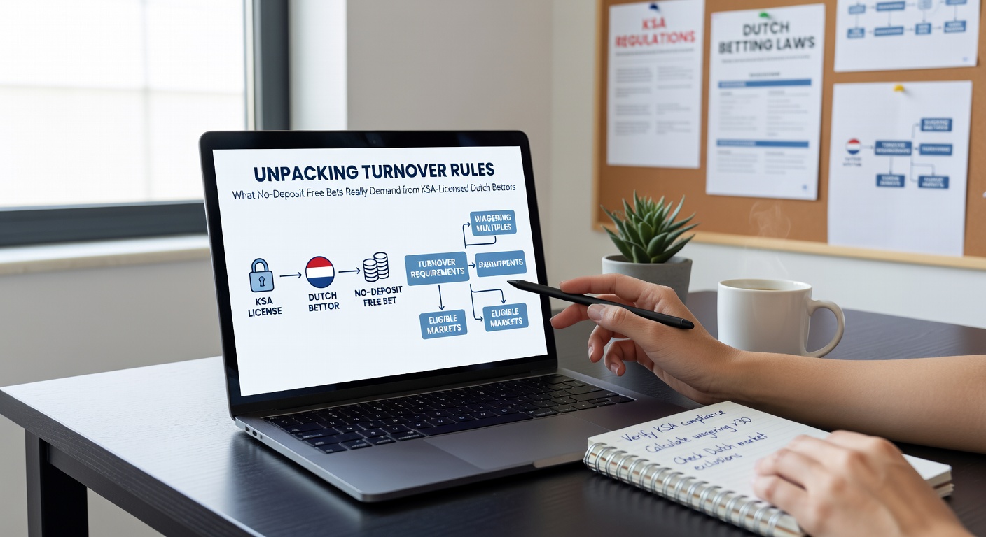 Tabel met vergelijking van turnover multipliers bij KSA-bookmakers, inclusief tijdlimieten en odds eisen voor no-deposit free bets