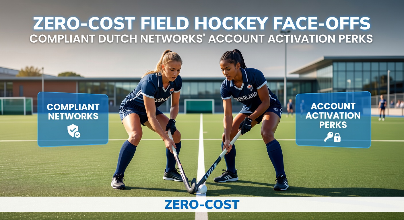 Schermafbeelding van een Nederlands betting platform met veldhockey odds en een no-deposit bonus popup tijdens een face-off moment